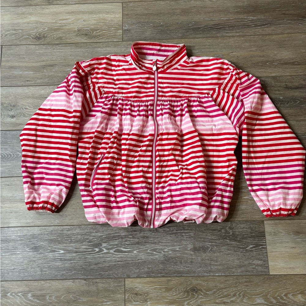 Hunter x Target Jacket Kids Sz XL Bubble Cropped Red Striped Full Zip Raincoat